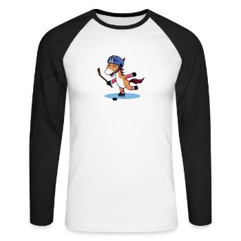 Cheval Kawaii dans le style hockey sur glace - T-shirt baseball manches longues Homme - blanc/noir - Devant - Nik (191cm)