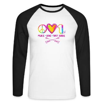 Tie-dye Peace Love And 1st Grade Cute Back School - Unisex Long Sleeve Baseball T-Shirt - white/black - Front - Nik (191cm)