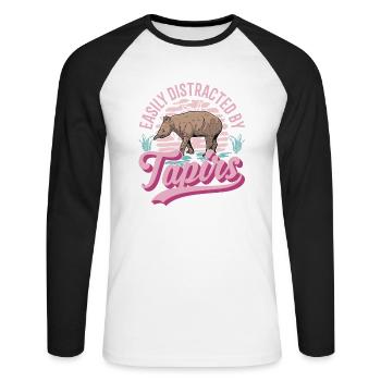 Easily distracted by Tapirs - Unisex Baseballshirt langarm - Weiß/Schwarz - Vorne - Nik (191cm)