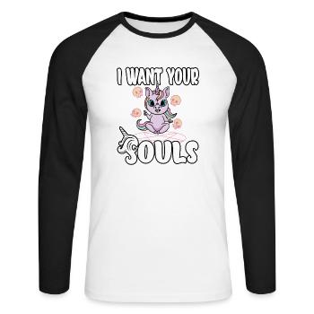 Satan Belzébuth Diable Gothique Pentagramme Mystique - T-shirt baseball manches longues Homme - blanc/noir - Devant - Nik (191cm)