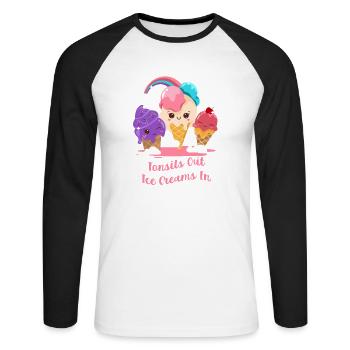 Tonsils Out Ice Cream In Tonsil Surgery - Unisex Long Sleeve Baseball T-Shirt - white/black - Front - Nik (191cm)
