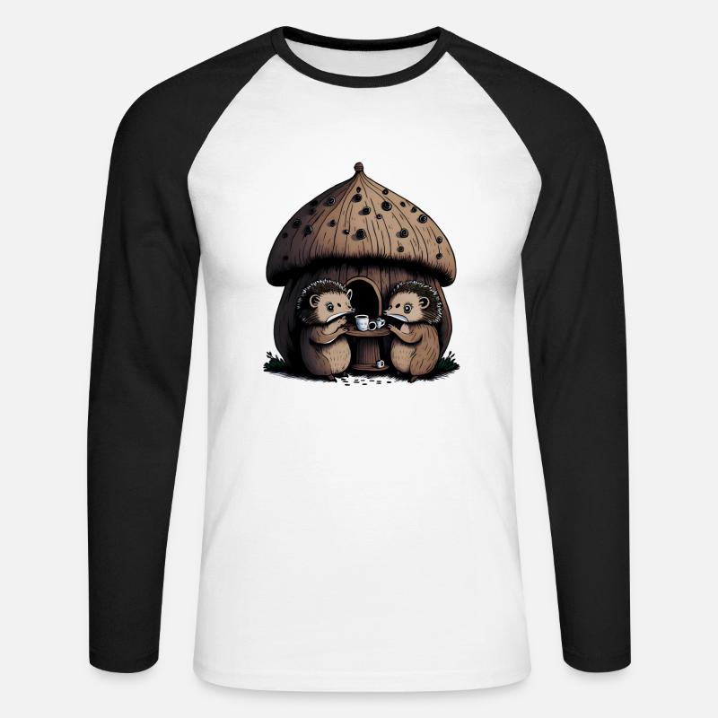 Igel Teeparty Pilz Startseite - Unisex Baseballshirt langarm - Weiß/Schwarz