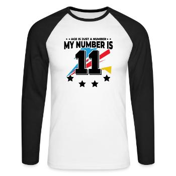 L’âge n’est qu’un chiffre - 11e anniversaire - T-shirt baseball manches longues Homme - blanc/noir - Devant - Nik (191cm)