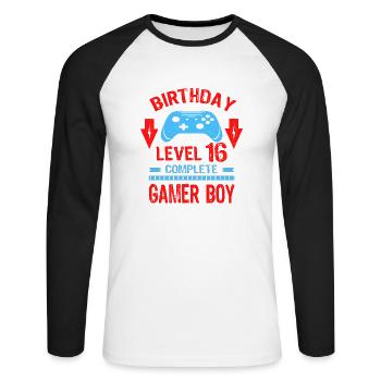 Seize 16 ans BDay Son Garçon Drôle de Gamer - T-shirt baseball manches longues Homme - blanc/noir - Devant - Nik (191cm)