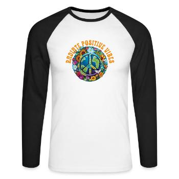 Hippie Peace Zeichen Frieden Blumen Blumenkind - Unisex Baseballshirt langarm - Weiß/Schwarz - Vorne - Nik (191cm)