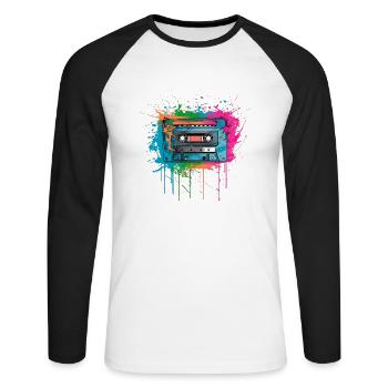 Kassette Musik 80s Pop Style für alle die die 80s - Unisex Baseballshirt langarm - Weiß/Schwarz - Vorne - Nik (191cm)
