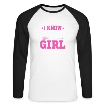 I Know I Play Like A Girl Try To Keep Up Player La - Unisex Baseballshirt langarm - Weiß/Schwarz - Vorne - Nik (191cm)
