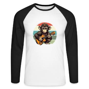 Affe Schimpanse spielt Acousitc Rock Gitarre - Unisex Baseballshirt langarm - Weiß/Schwarz - Vorne - Nik (191cm)