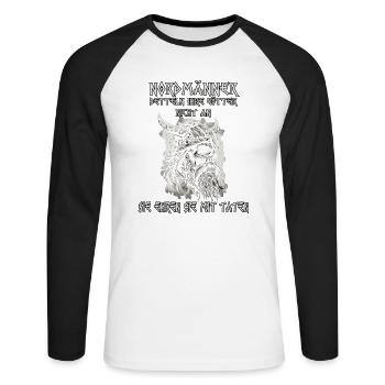 Heidnischer Wikinger Nordischer Krieger Wikinger - Unisex Baseballshirt langarm - Weiß/Schwarz - Vorne - Nik (191cm)