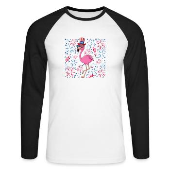 4th Of July Drinking Until I See Stars Flamingo - Unisex Long Sleeve Baseball T-Shirt - white/black - Front - Nik (191cm)