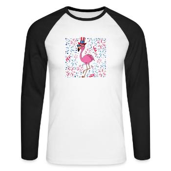 4th Of July Red White And Glam USA Flag Flamingo - Unisex Baseballshirt langarm - Weiß/Schwarz - Vorne - Nik (191cm)