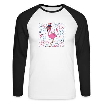 Rester voler 4 juillet Drapeau américain USA Flamant rose - T-shirt baseball manches longues Homme - blanc/noir - Devant - Nik (191cm)