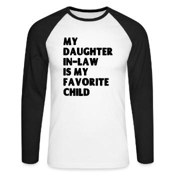 Meine Schwiegertochter ist mein Lieblingskind - Unisex Baseballshirt langarm - Weiß/Schwarz - Vorne - Nik (191cm)