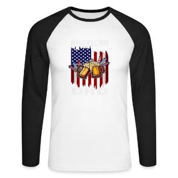 4th Of July Proud American Dad US Flag Pride - Unisex Baseballshirt langarm - Weiß/Schwarz - Vorne - Nik (191cm)