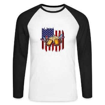 4th Of Juillet Proud American Dude US Flag Pride - T-shirt baseball manches longues Homme - blanc/noir - Devant - Nik (191cm)