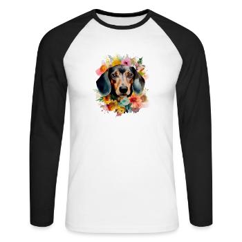 Dachshund Dog Teckel Watercolor Art Flowers - Unisex Long Sleeve Baseball T-Shirt - white/black - Front - Nik (191cm)