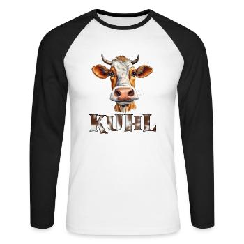 Lustiges Kuh, Spruch Kuhl, Bauern Land - Unisex Baseballshirt langarm - Weiß/Schwarz - Vorne - Nik (191cm)