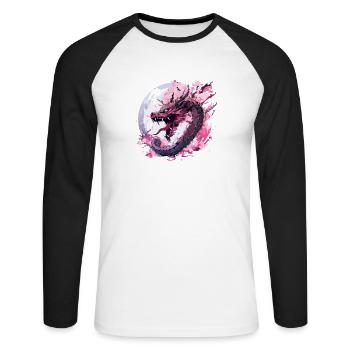 Japanischer Drache Retro Asiatischer Orientalischer Drache Cool - Unisex Baseballshirt langarm - Weiß/Schwarz - Vorne - Nik (191cm)