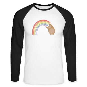 Is It Gay Here LGBTQ Proud Ally Rainbow Gay Pride - Unisex Long Sleeve Baseball T-Shirt - white/black - Front - Nik (191cm)