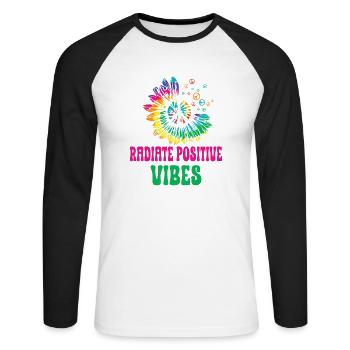 Hippie Peace Zeichen Frieden Blumen Blumenkind - Unisex Baseballshirt langarm - Weiß/Schwarz - Vorne - Nik (191cm)