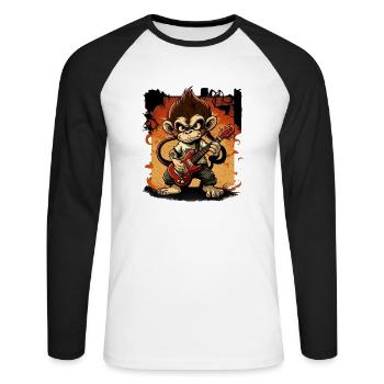 Affe Schimpanse spielt Acousitc Rock Gitarre - Unisex Baseballshirt langarm - Weiß/Schwarz - Vorne - Nik (191cm)