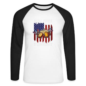 4th Of July Party You Free Tonight Bird USA Flag - Unisex Baseballshirt langarm - Weiß/Schwarz - Vorne - Nik (191cm)