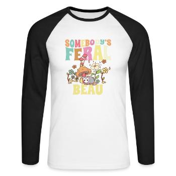 Somebody's Feral Beau Opossum Boyfriend - Unisex Long Sleeve Baseball T-Shirt - white/black - Front - Nik (191cm)