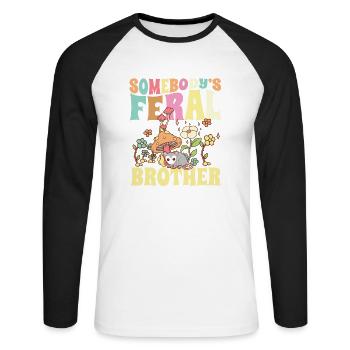 Somebody’s Feral Brother Wild Bro Opossum Groovy - T-shirt baseball manches longues Homme - blanc/noir - Devant - Nik (191cm)