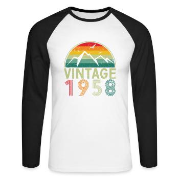Vintage 1958 65th Birthday 65 Years of StrengthUni - Unisex Long Sleeve Baseball T-Shirt - white/black - Front - Nik (191cm)
