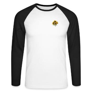 Gelber Sonnenblumenliebhaber Cool Flowers Patch Floral - Unisex Baseballshirt langarm - Weiß/Schwarz - Vorne - Nik (191cm)
