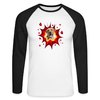Comic Hund Design - Pow - Labrador Retriever - Unisex Baseballshirt langarm - Weiß/Schwarz - Vorne - Nik (191cm)