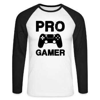 pro gamer - Unisex Baseballshirt langarm - Weiß/Schwarz - Vorne - Nik (191cm)