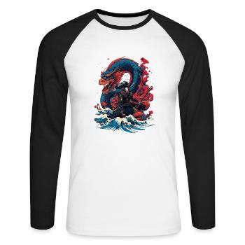Asiatisch Drache Anime Japanisch Meer Samurai - Unisex Baseballshirt langarm - Weiß/Schwarz - Vorne - Nik (191cm)