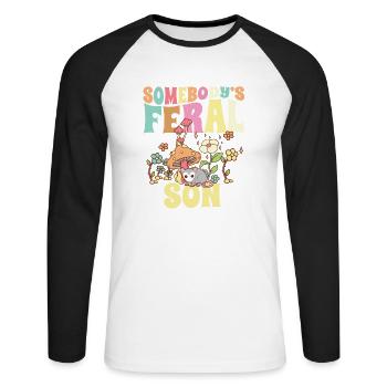 Somebody’s Feral Son Wild Family Opossum Groovy - T-shirt baseball manches longues Homme - blanc/noir - Devant - Nik (191cm)