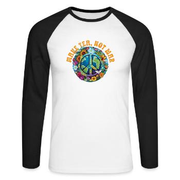 Hippie Peace Zeichen Frieden Blumen Blumenkind - Unisex Baseballshirt langarm - Weiß/Schwarz - Vorne - Nik (191cm)