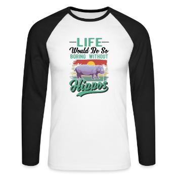 Hippo Cadeau Hippo Hippo Hippo - T-shirt baseball manches longues Homme - blanc/noir - Devant - Nik (191cm)