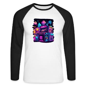 Arcade Gaming Retro Slots Games 80s Gamer - Unisex Long Sleeve Baseball T-Shirt - white/black - Front - Nik (191cm)
