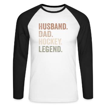 Husband Dad Hockey Legend - T-shirt baseball manches longues Homme - blanc/noir - Devant - Nik (191cm)