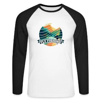 Trout Fly Fishing in the River Vintage-Inspired - Unisex Baseballshirt langarm - Weiß/Schwarz - Vorne - Nik (191cm)
