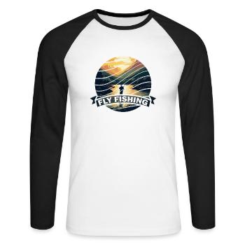 Trout Fishing in the River Vintage-inspired Fly - Unisex Baseballshirt langarm - Weiß/Schwarz - Vorne - Nik (191cm)