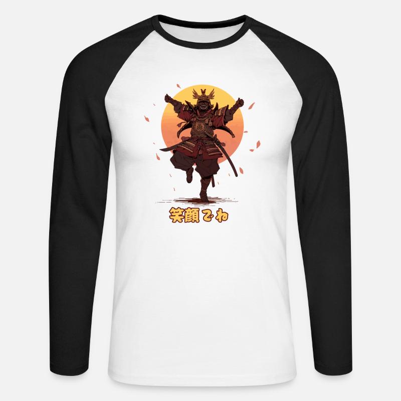 Happy Samurai 2 - Unisex Baseballshirt langarm - Weiß/Schwarz