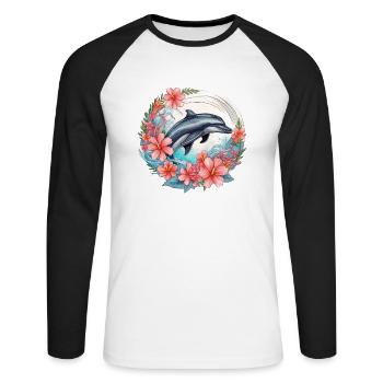 Delfin für einen Biologe Delphinliebhaber - Unisex Baseballshirt langarm - Weiß/Schwarz - Vorne - Nik (191cm)