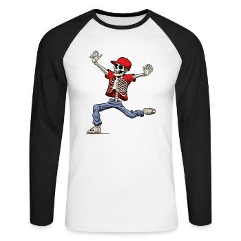 Tanzendes Skelett Hip-Hop - Unisex Baseballshirt langarm - Weiß/Schwarz - Vorne - Nik (191cm)