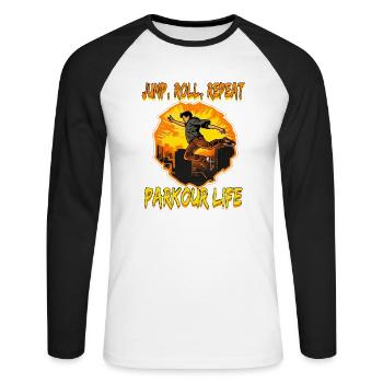 Parkour Le Parcour Freerunning Extremsport - Unisex Baseballshirt langarm - Weiß/Schwarz - Vorne - Nik (191cm)