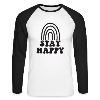 Stay Happy - Unisex Long Sleeve Baseball T-Shirt - white/black - Front - Nik (191cm)
