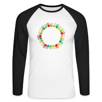 VBS Staff Hand Print Vacation Bible School Crew - Unisex Long Sleeve Baseball T-Shirt - white/black - Front - Nik (191cm)