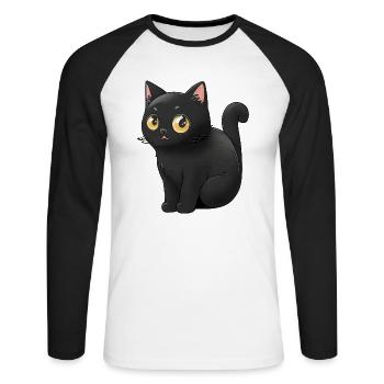 Cute Black Cats Sticker Stcker - Unisex Long Sleeve Baseball T-Shirt - white/black - Front - Nik (191cm)