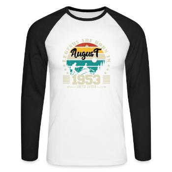 August 1953. Birthday gift August 1953. August - Unisex Long Sleeve Baseball T-Shirt - white/black - Front - Nik (191cm)