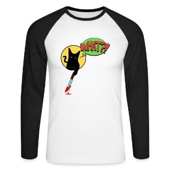 Schwarze Katze Was - Unisex Baseballshirt langarm - Weiß/Schwarz - Vorne - Nik (191cm)