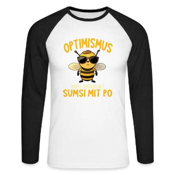 Optimismus heißt umgekehrt Sumsi Mit Po - Unisex Baseballshirt langarm - Weiß/Schwarz - Vorne - Nik (191cm)